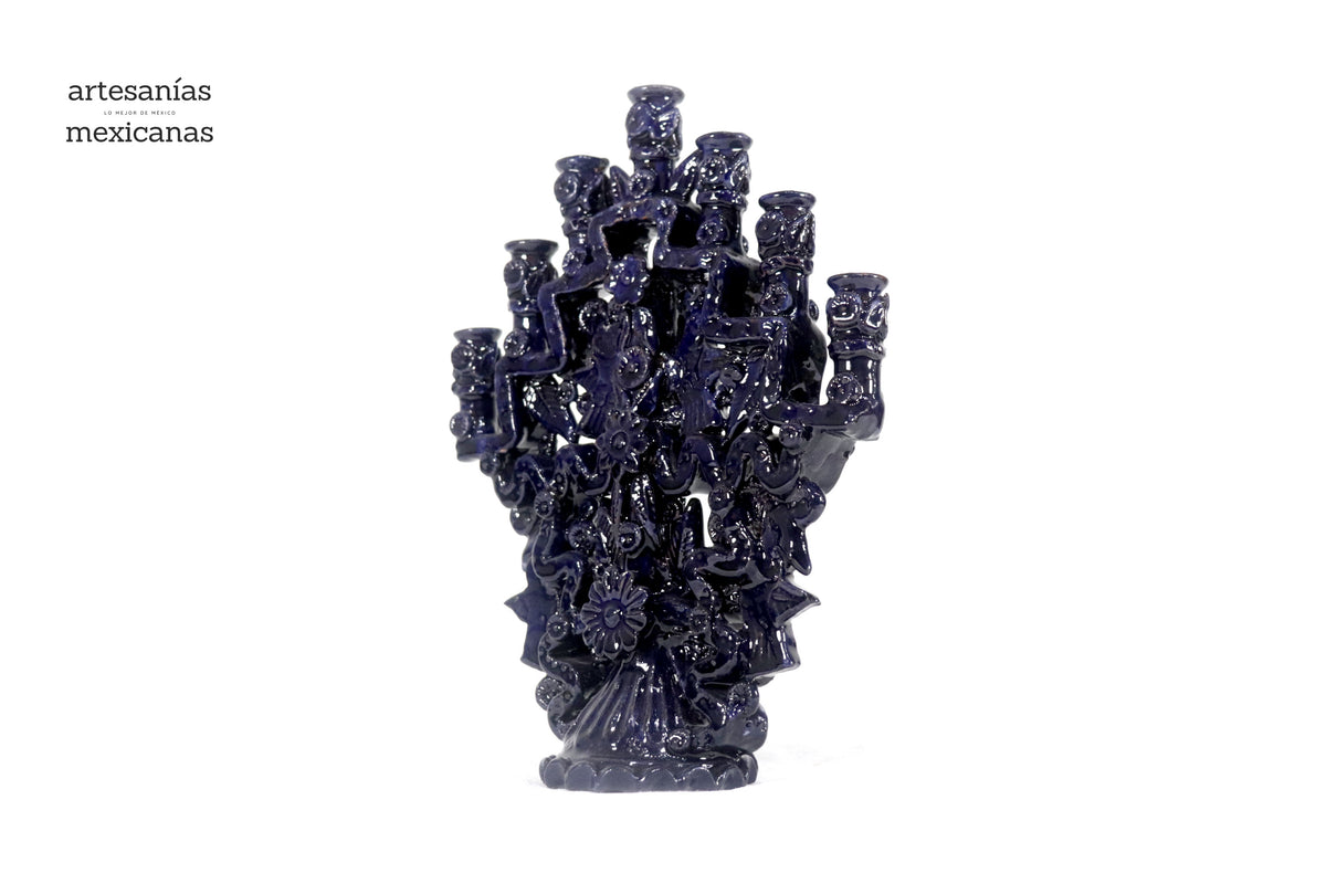 Candelero azul de 7 velas - 25 cm. 10 in.