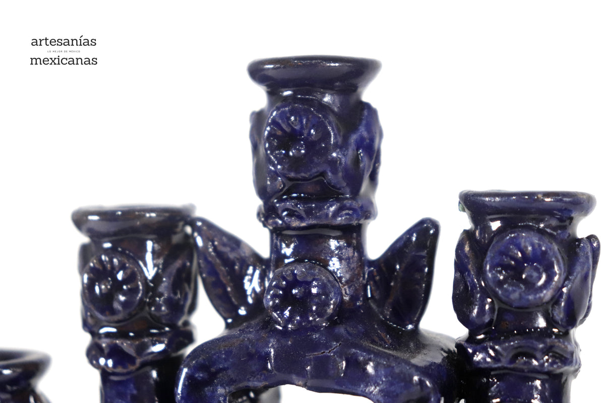 Candelero azul de 7 velas - 25 cm. 10 in.
