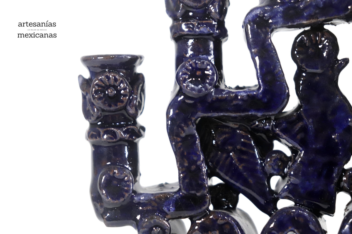 Candelero azul de 7 velas - 25 cm. 10 in.