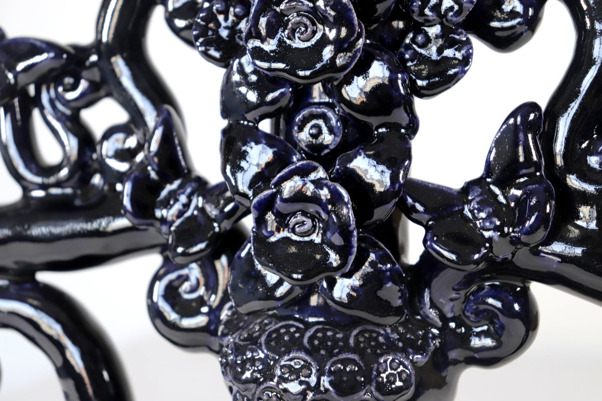 Candelero azul de 7 velas - Barro vidriado - 40 cm. 15.7 in.