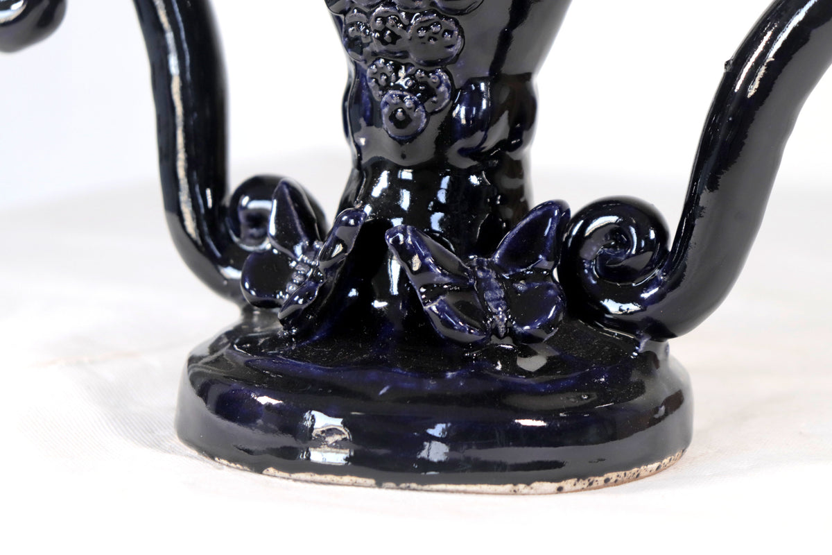 Candelero azul de 7 velas - Barro vidriado - 40 cm. 15.7 in.