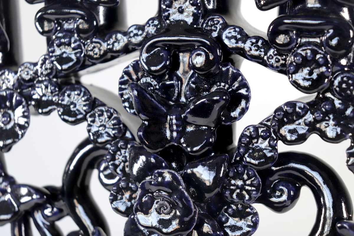 Candelero azul de 7 velas - Barro vidriado - 40 cm. 15.7 in.