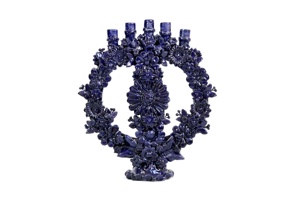 Candelero azul de 5 velas - 26.5 cm. 10.4 in. Candelabros