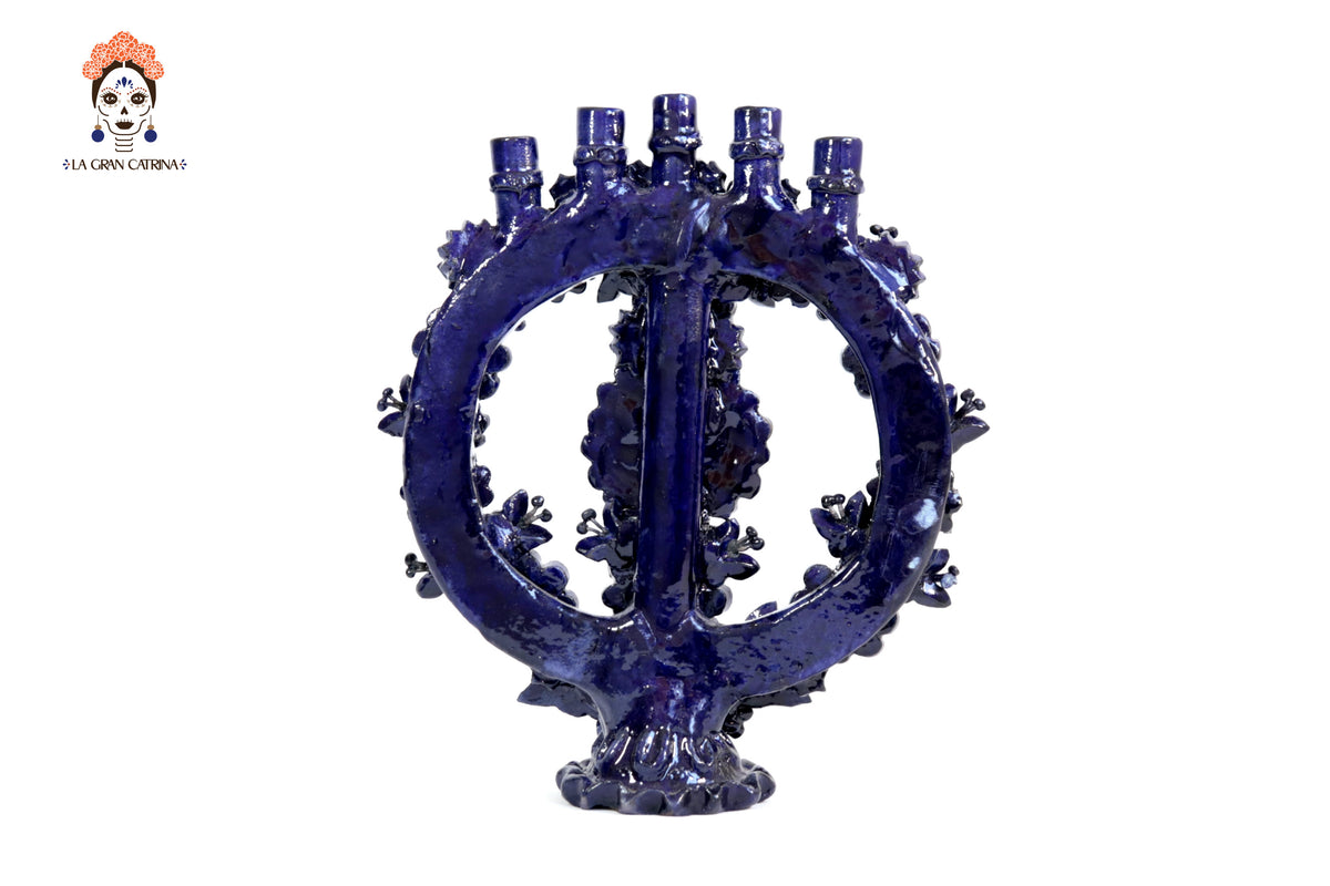 Candelero azul de 5 velas - 26.5 cm. 10.4 in. Candelabros