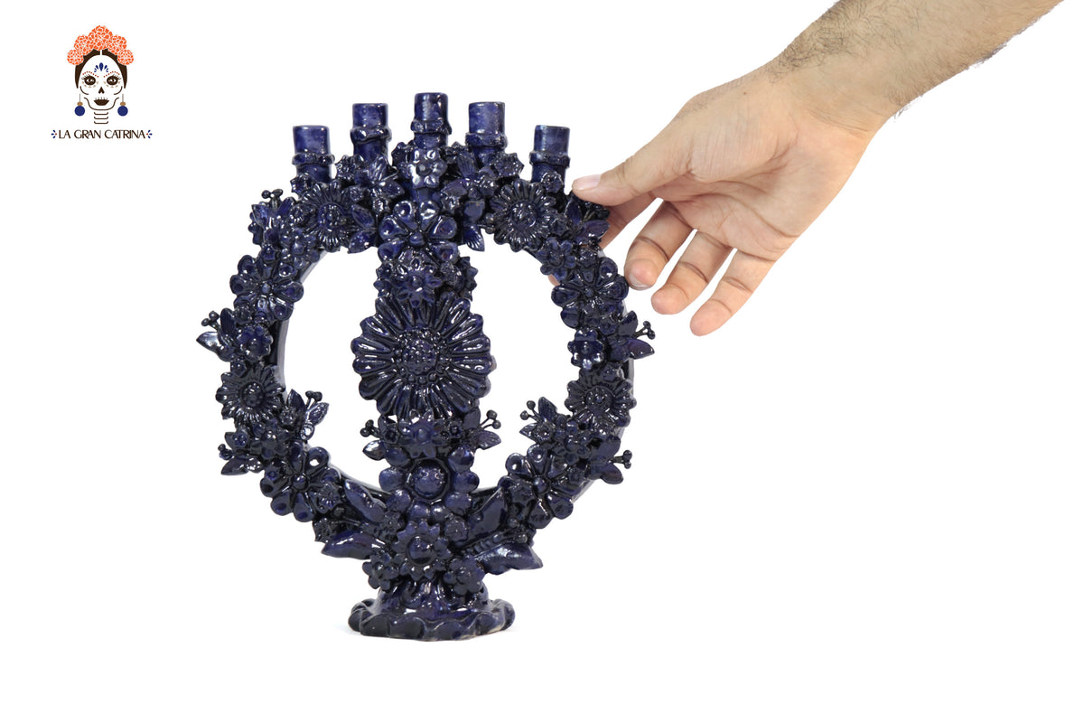 Candelero azul de 5 velas - 26.5 cm. 10.4 in. Candelabros