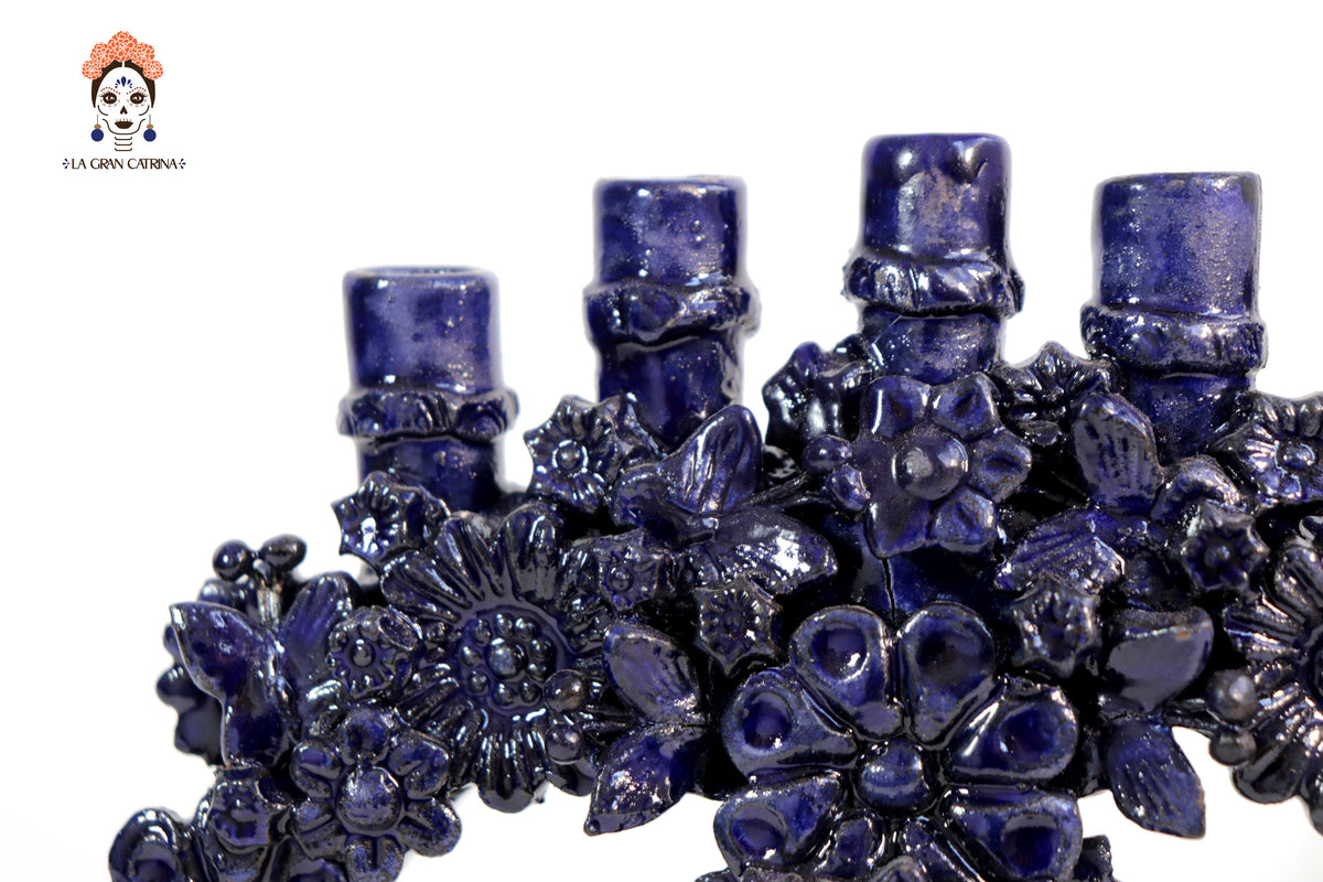 Candelero azul de 5 velas - 26.5 cm. 10.4 in. Candelabros