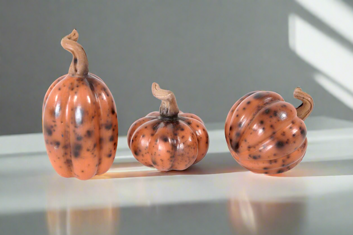 Juego de 3 calabazas rojizas miniatura