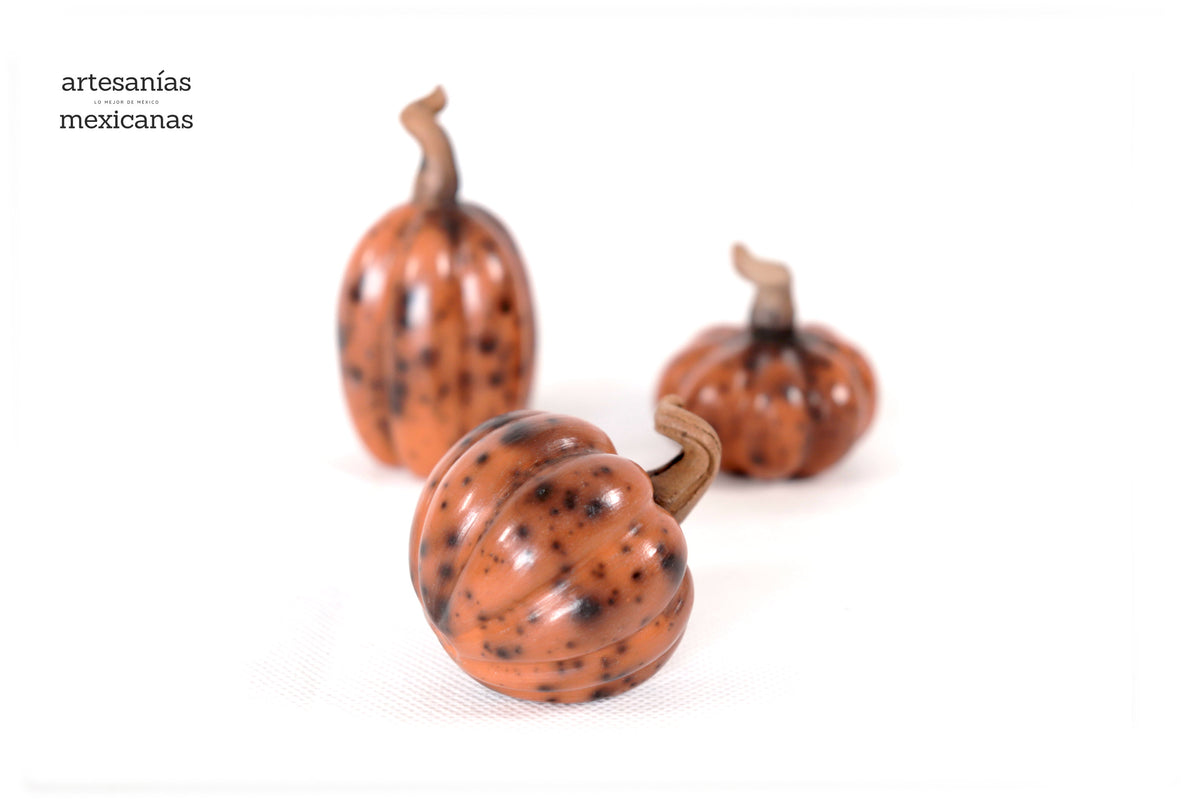 Juego de 3 calabazas rojizas miniatura
