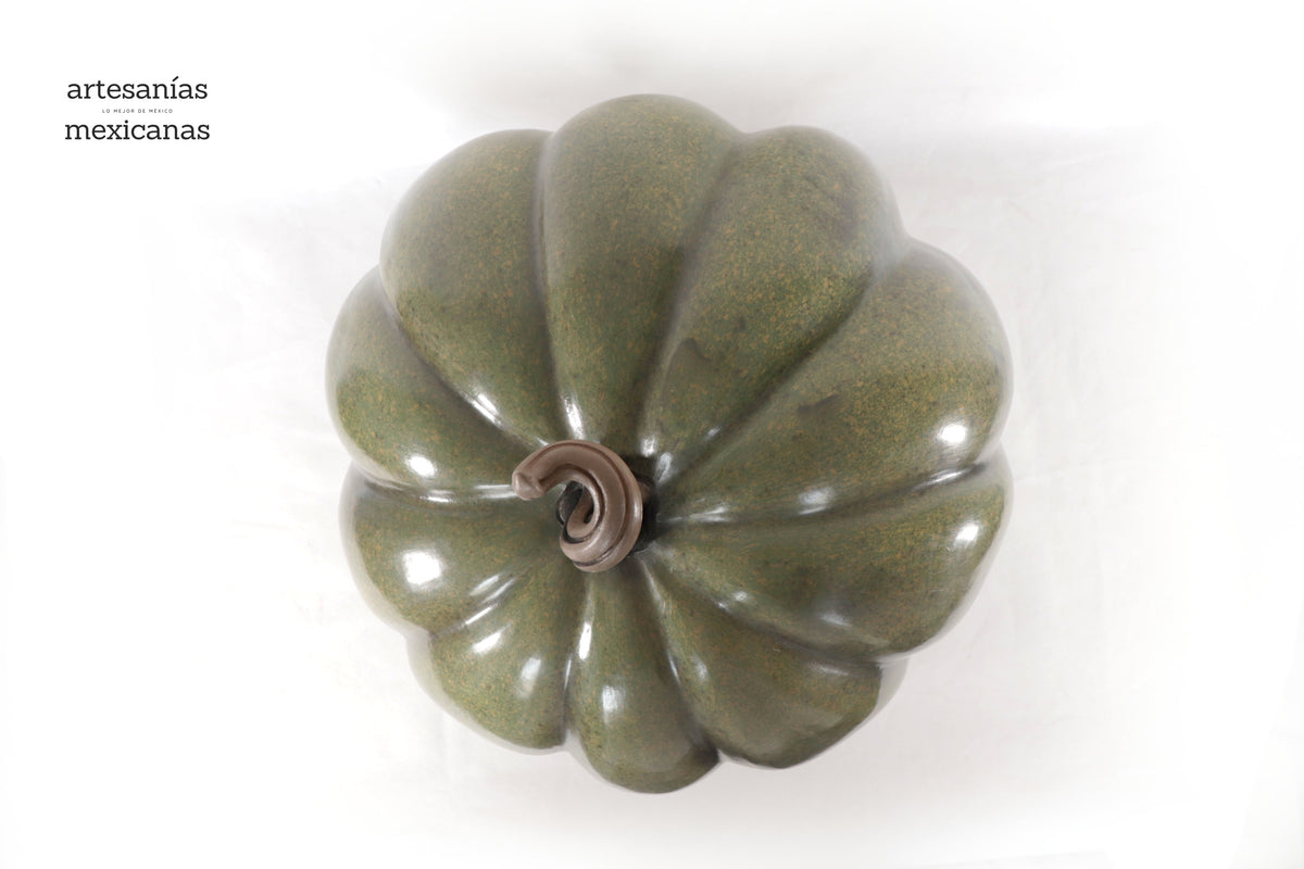 Calabaza verde grande de barro - 41 cm. 16.1 in
