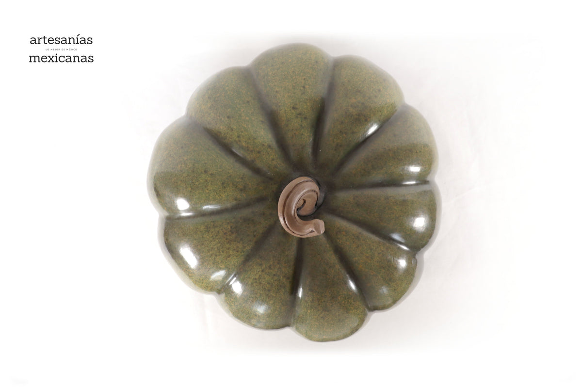 Calabaza verde grande de barro - 37 cm. 14.5 in