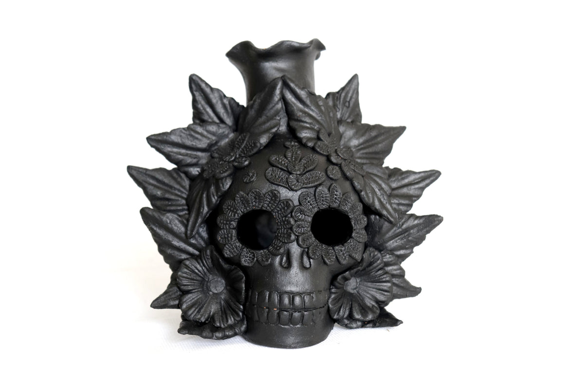 Trío de candeleros negros de Día de Muertos para 1 vela
