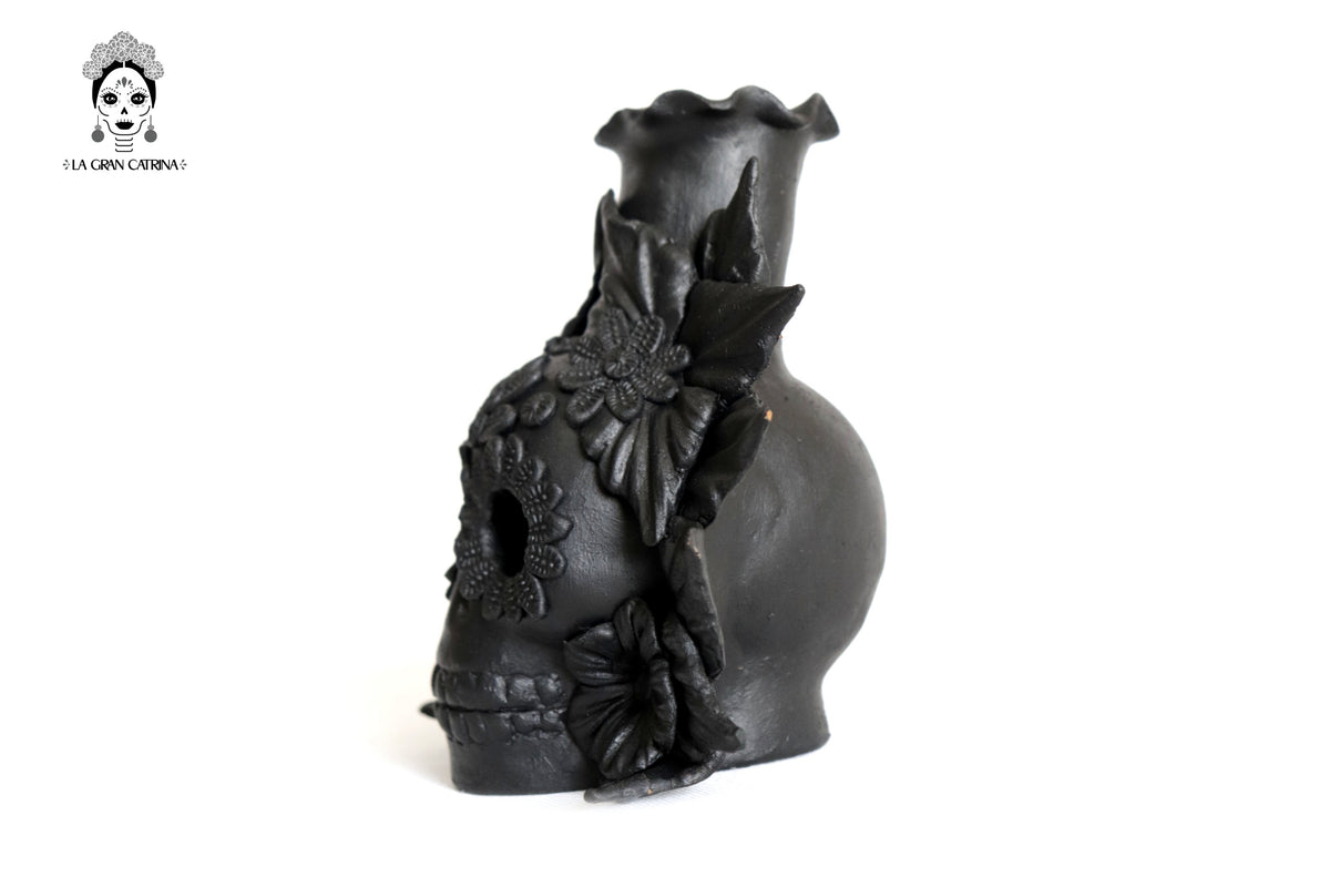 Trío de candeleros negros de Día de Muertos para 1 vela