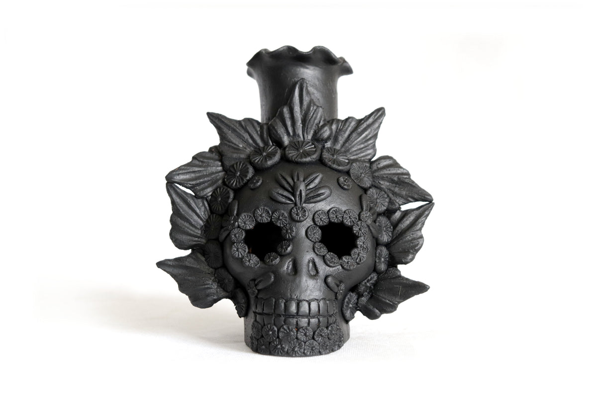 Trío de candeleros negros de Día de Muertos para 1 vela