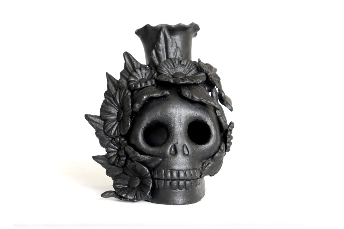 Trío de candeleros negros de Día de Muertos para 1 vela