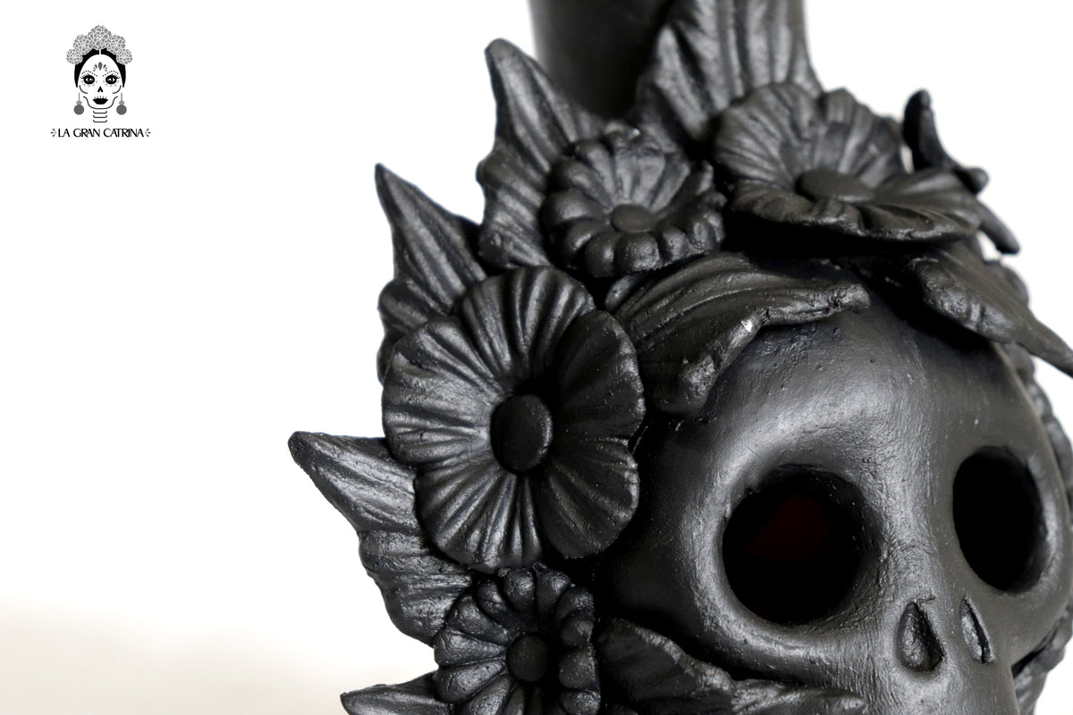 Trío de candeleros negros de Día de Muertos para 1 vela