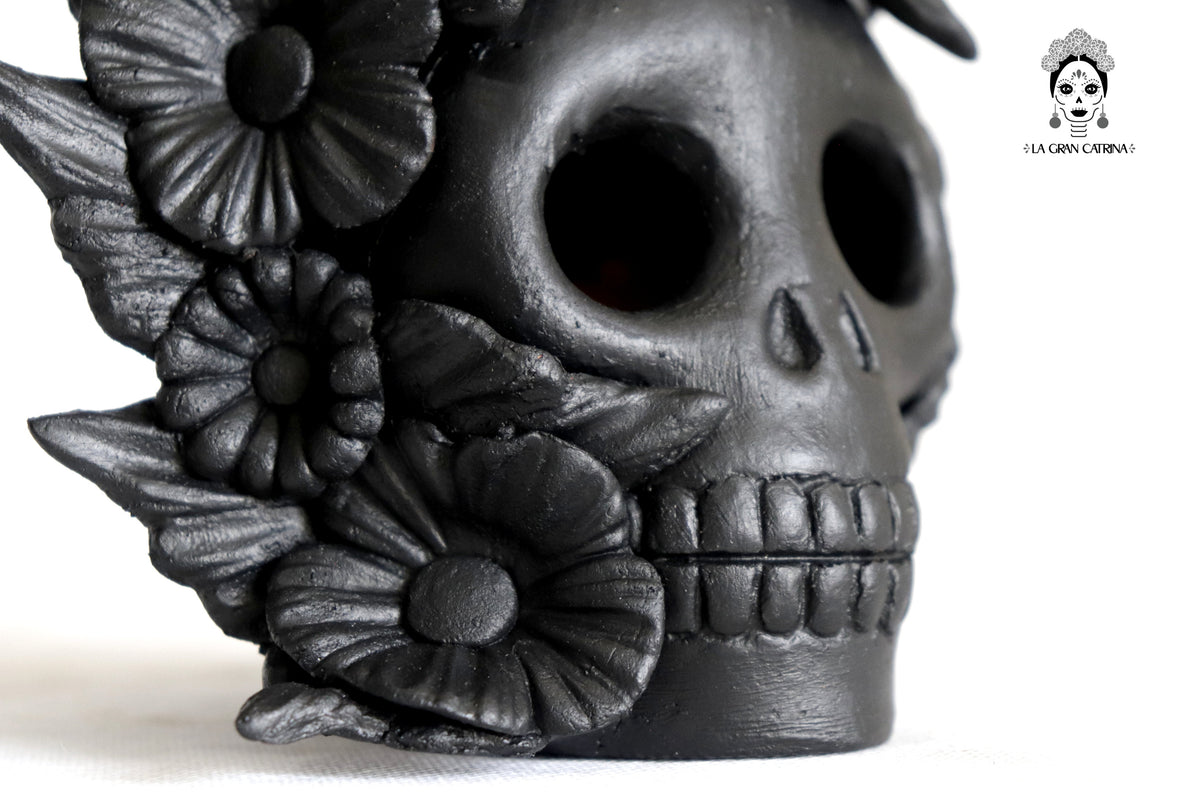 Trío de candeleros negros de Día de Muertos para 1 vela
