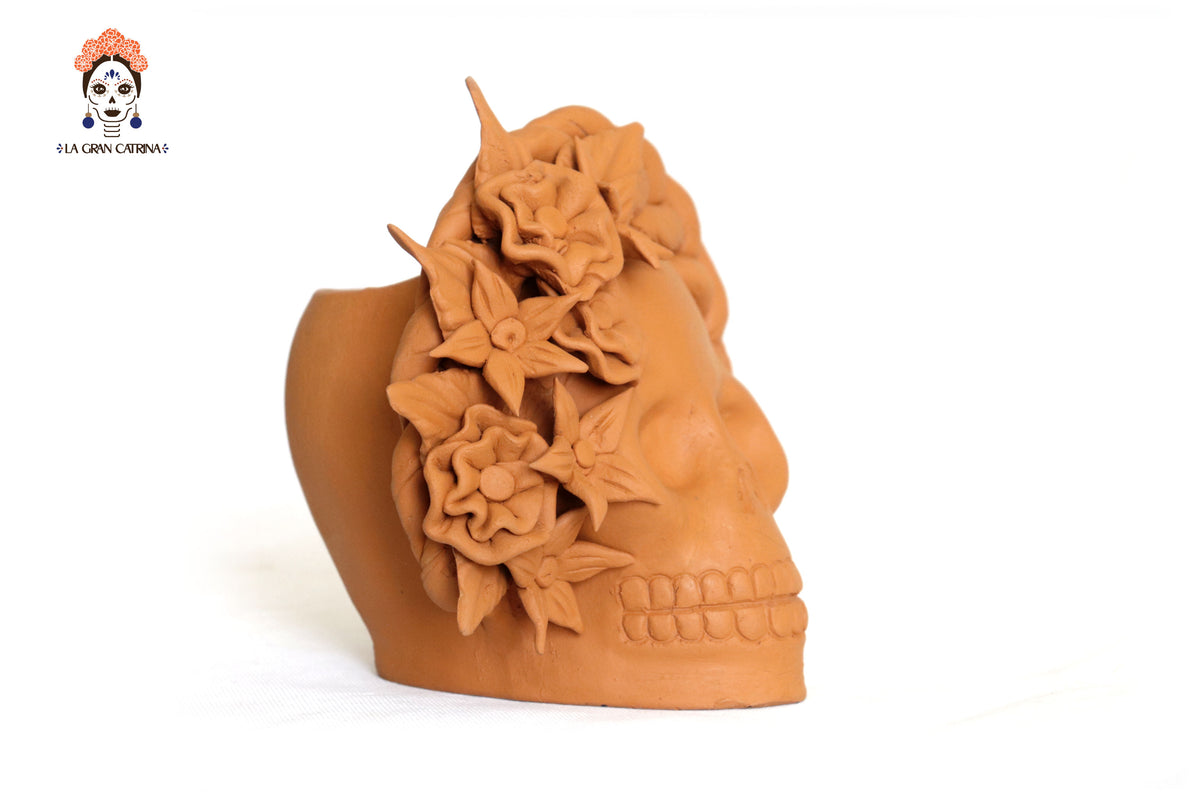 Trío de calaveras - Macetas medianas naranjas
