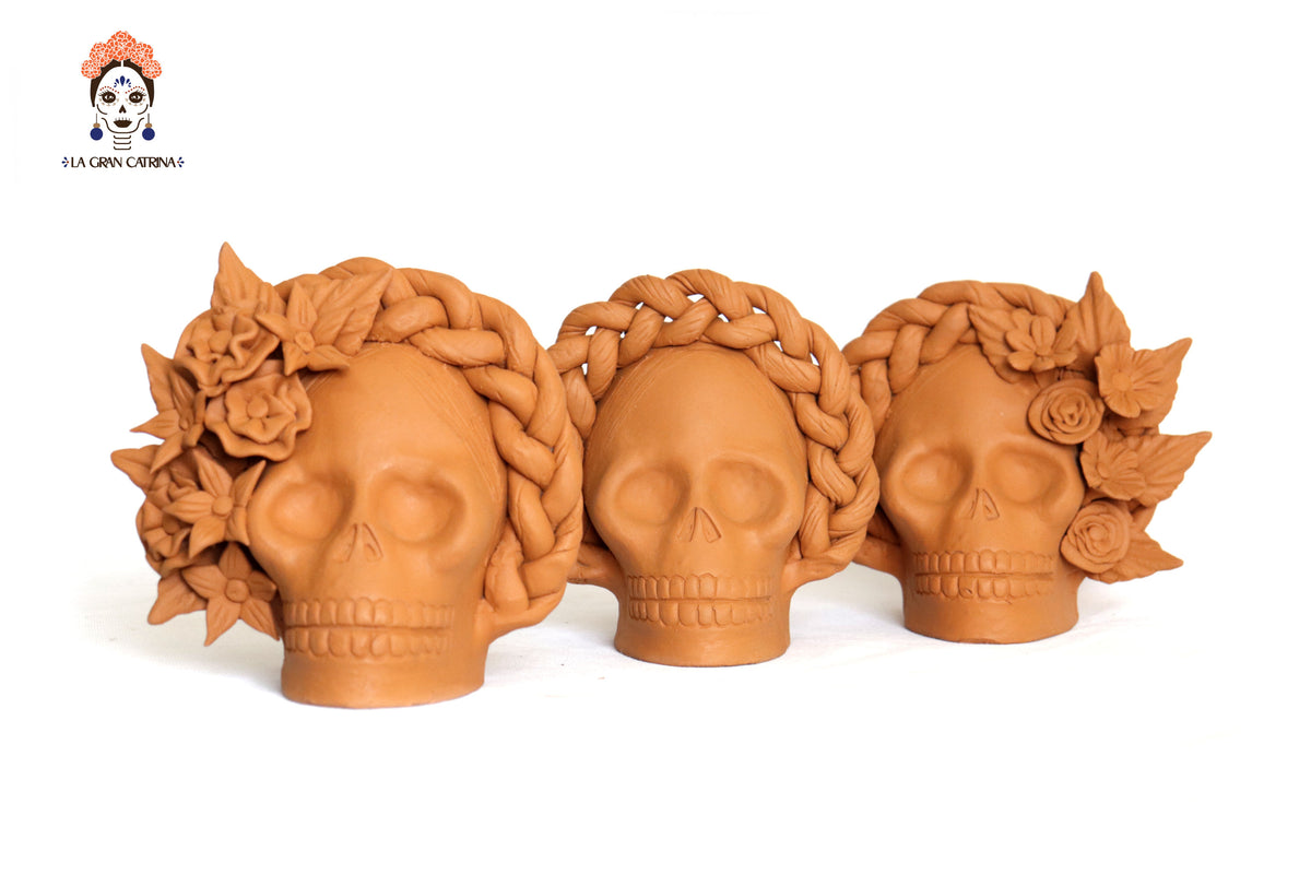 Trío de calaveras - Macetas medianas naranjas