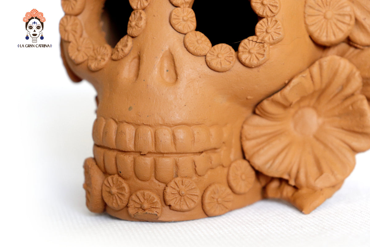 Trío de candeleros medianos naranjas de Día de Muertos para 1 vela