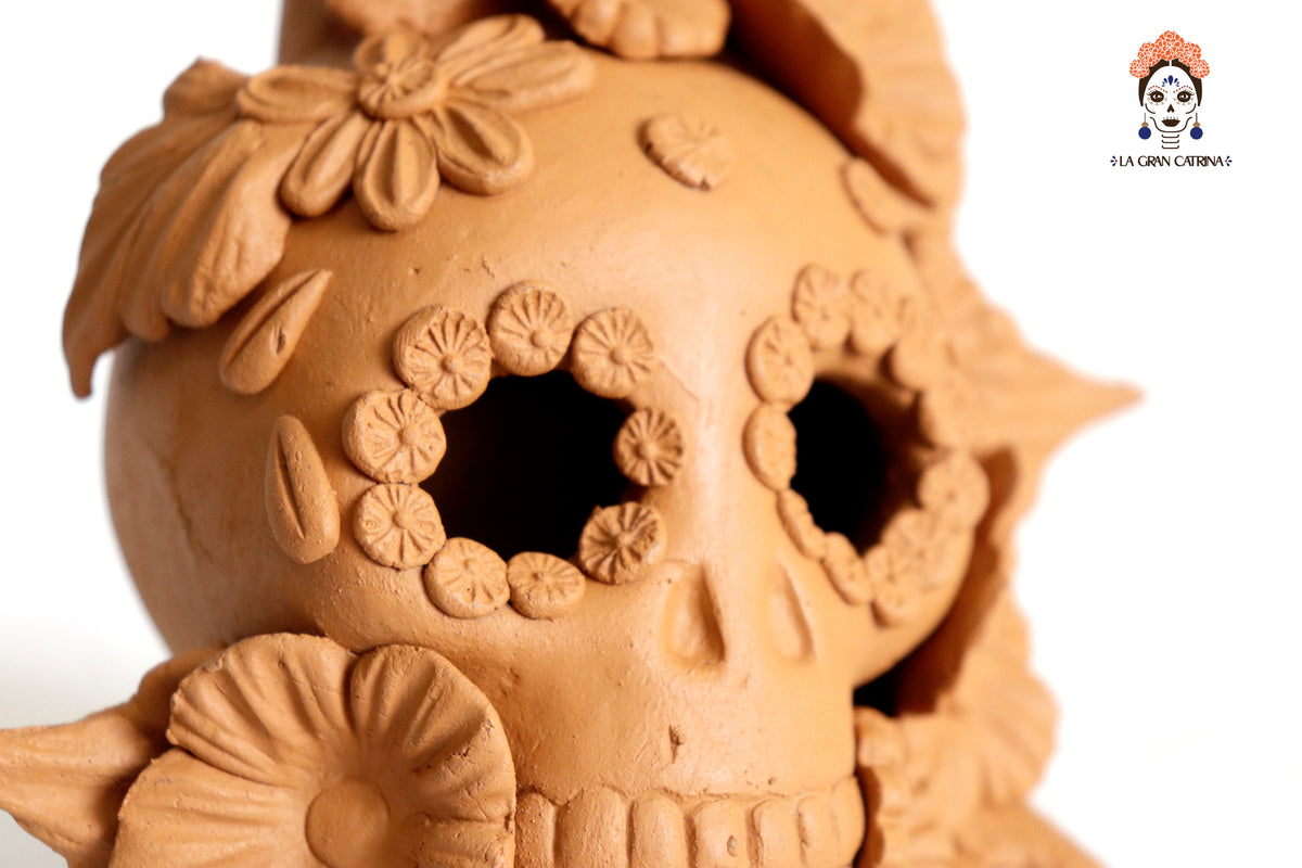 Trío de candeleros medianos naranjas de Día de Muertos para 1 vela