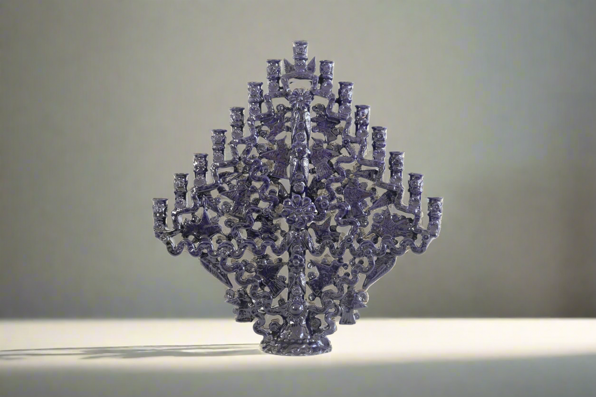 Candelero azul de 15 velas - 38 cm. 15 in