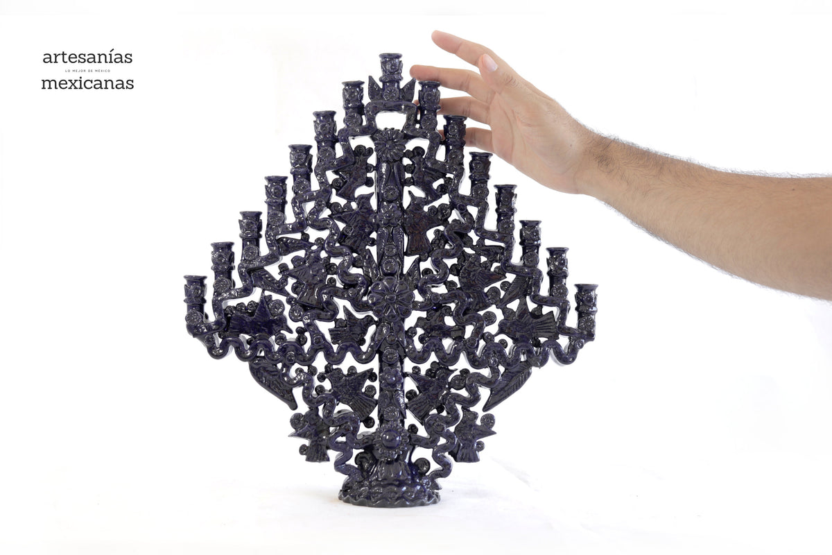 Candelero azul de 15 velas - 38 cm. 15 in