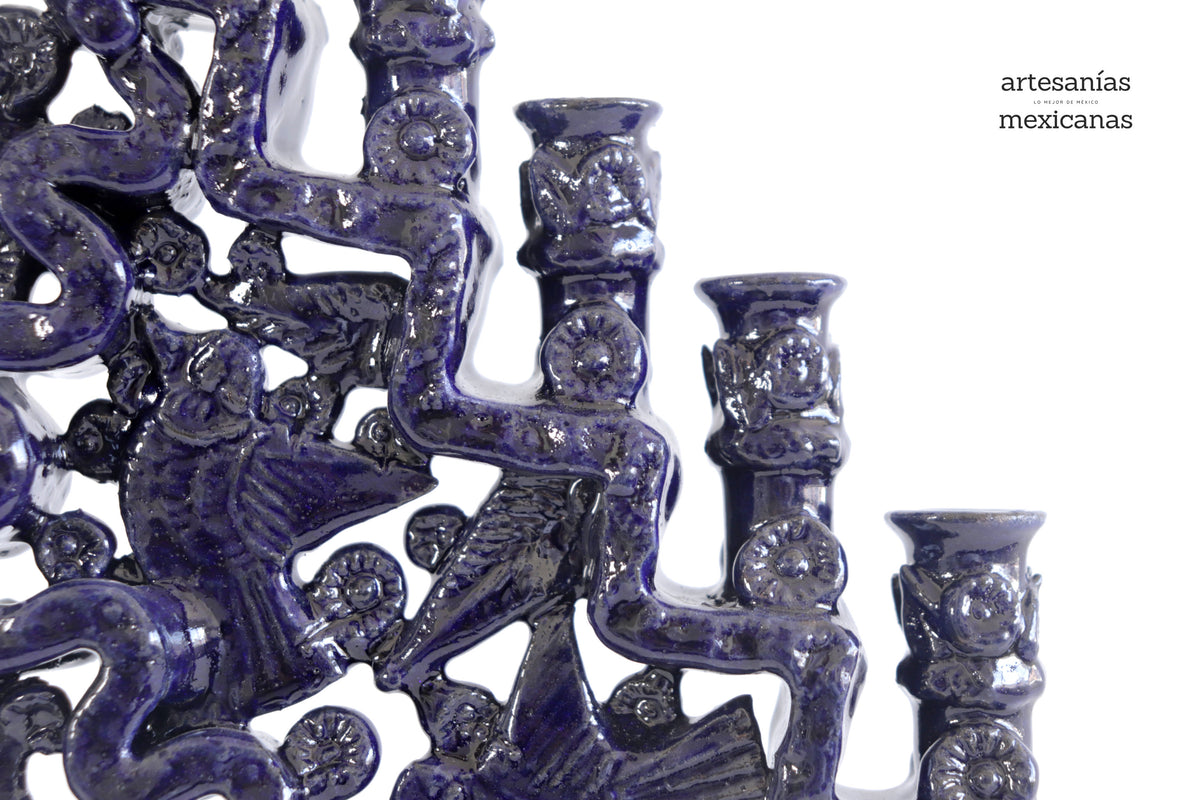 Candelero azul de 15 velas - 38 cm. 15 in