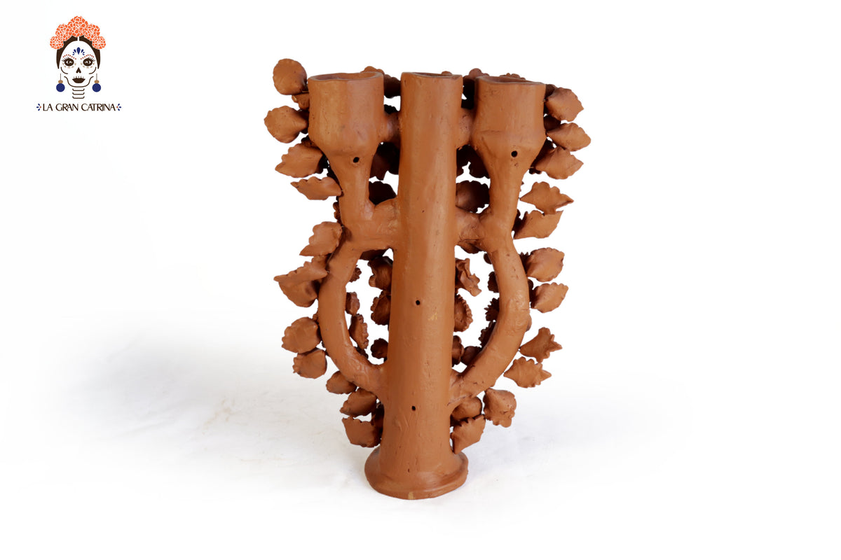 Candelabro Floral de Barro Natural 31.5 cm. 13.9 in.