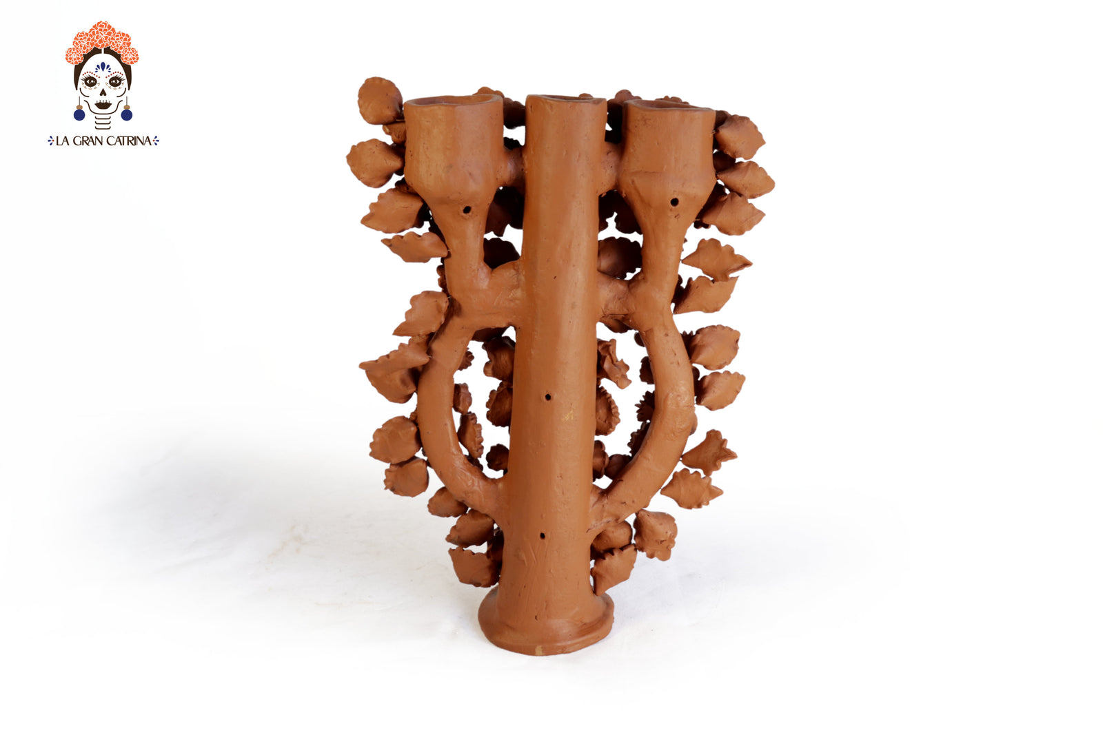 Candelabro Floral de Barro Natural 31.5 cm. 13.9 in. Candelabros