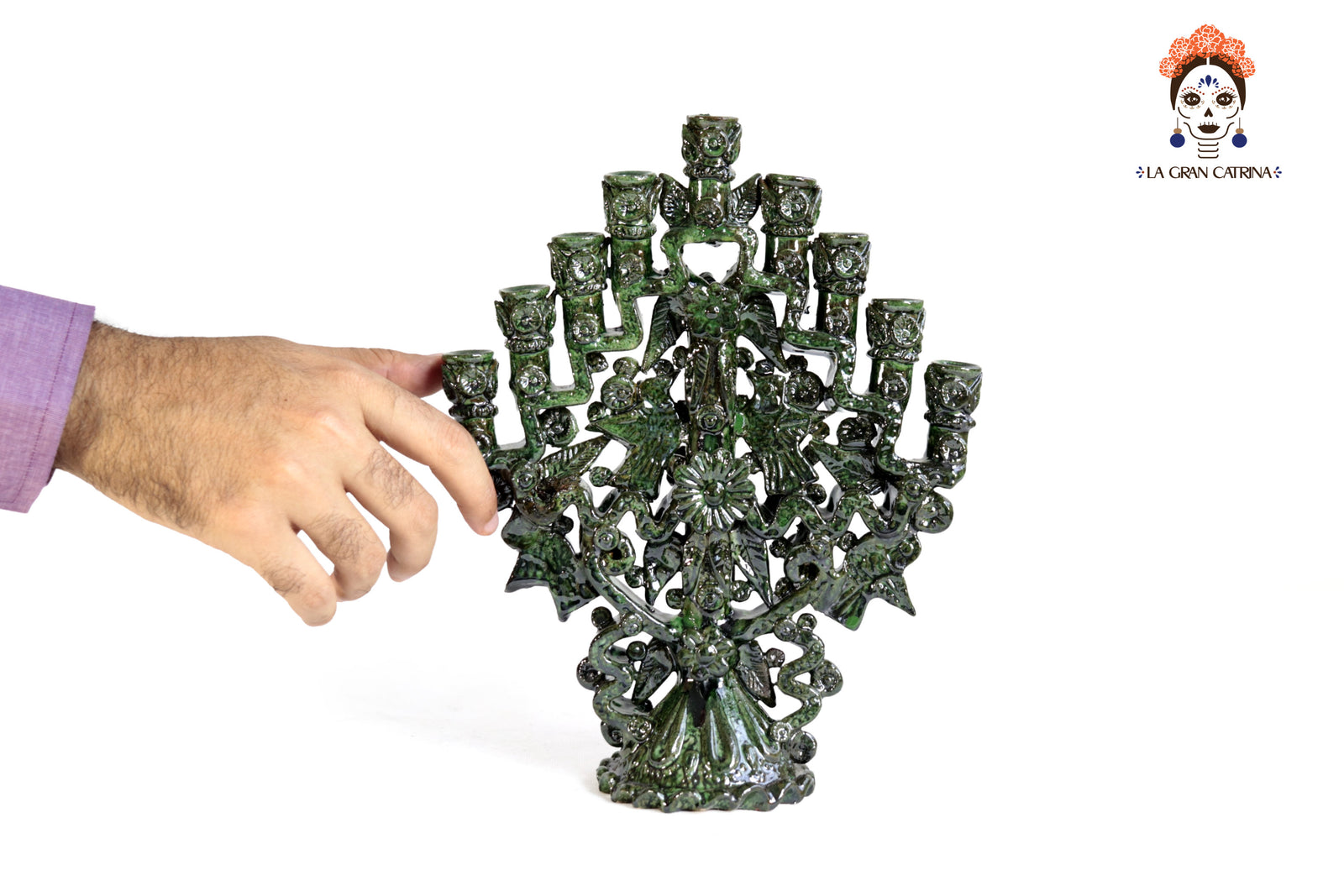 Candelero Verde de 9 velas - 28 cm. 11 in. Candelabros