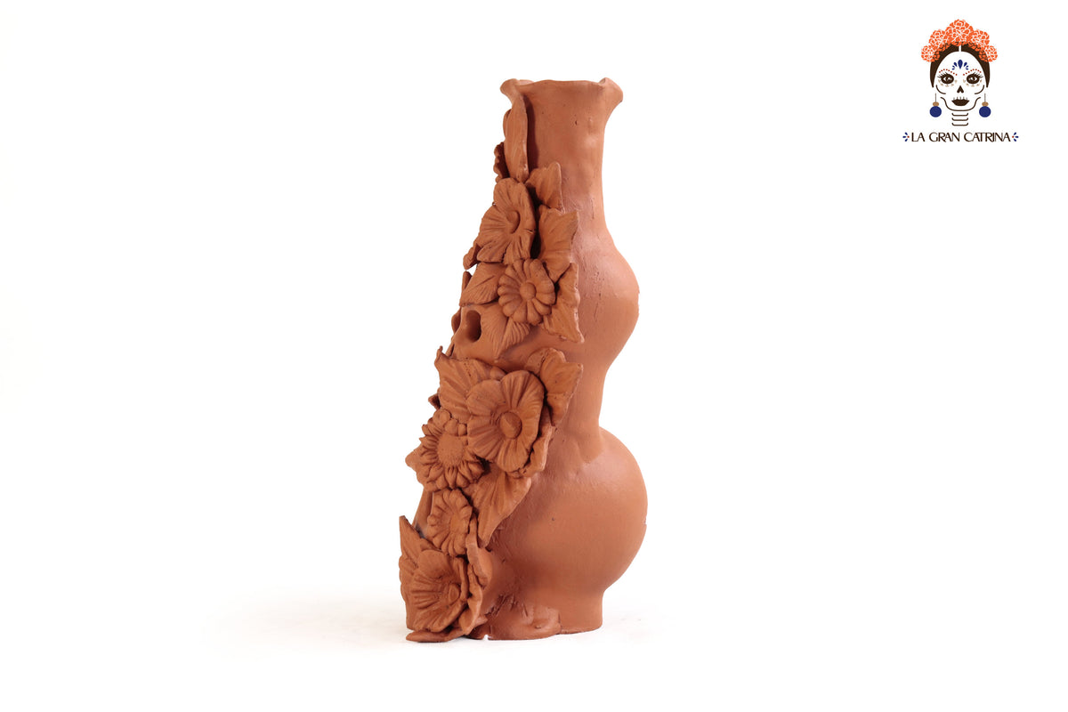 Candelero de Barro Natural con Cráneos para 2 Velas - 23 cm. 9 in. Candelabros