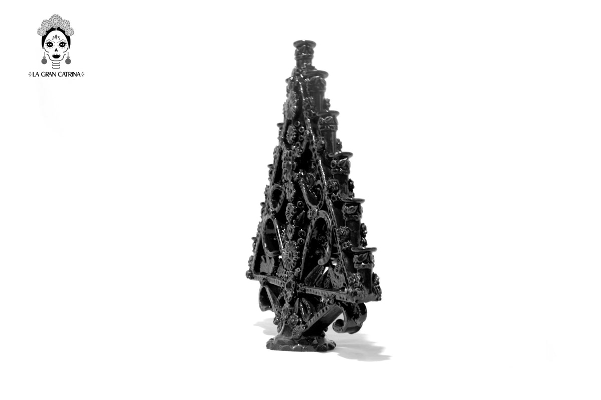 Candelero Triangular negro de 11 velas - Barro vidriado - 50 cm. 20 in.