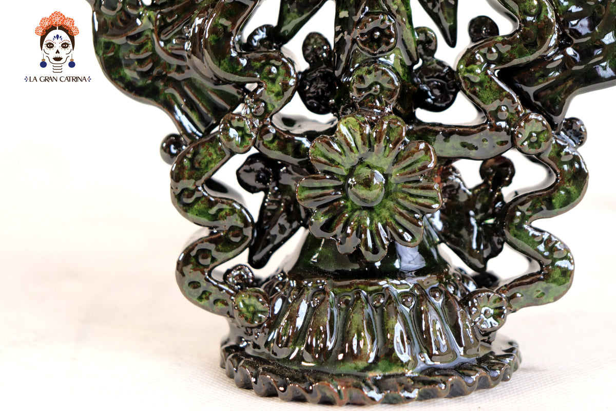 Candelero Verde de 7 velas - Barro Vidriado - 25 cm. 10 in.