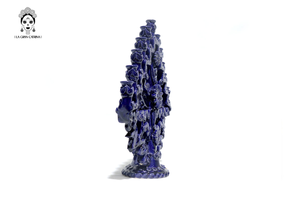 Candelero azul de 11 velas - Barro vidriado - 32 cm. 13 in.