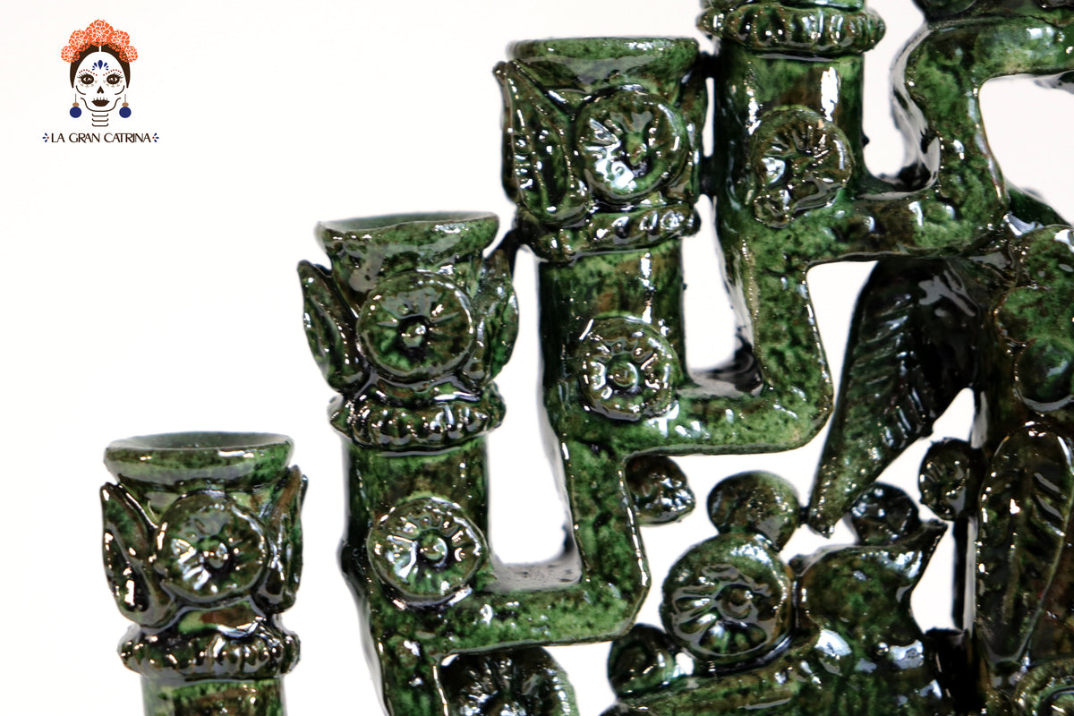 Candelero Verde de 9 velas - 28 cm. 11 in.