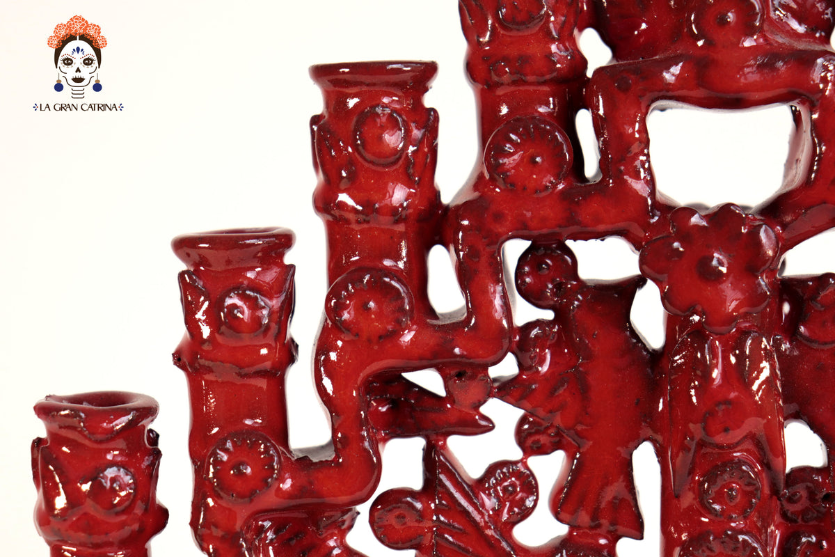 Candelero Rojo de 9 velas - 28 cm. 11 in.