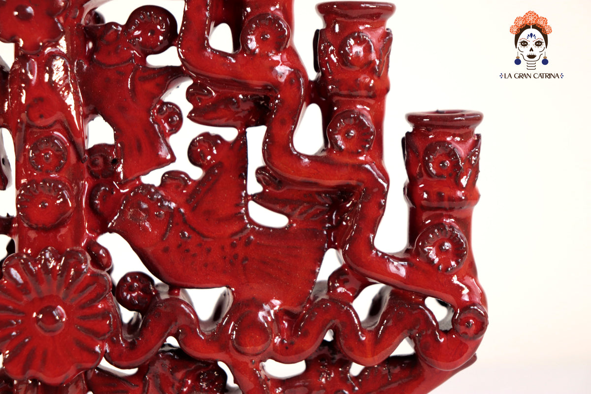 Candelero Rojo de 9 velas - 28 cm. 11 in.