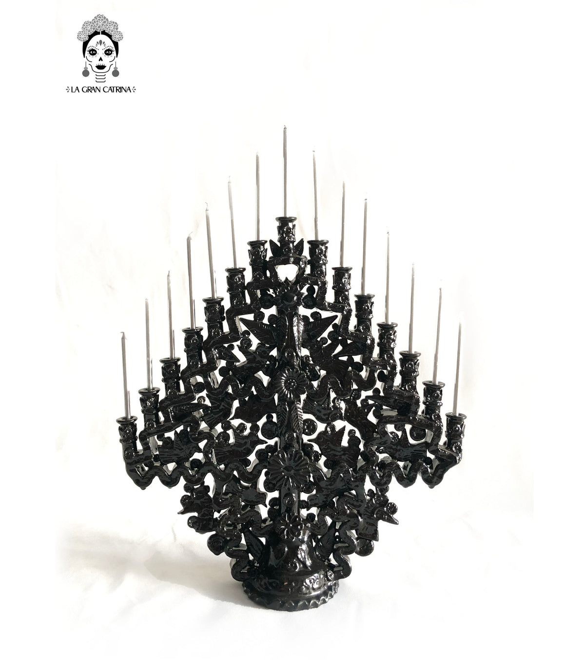 Candelero negro de 15 velas - Barro vidriado - 40 cm. 16 in.