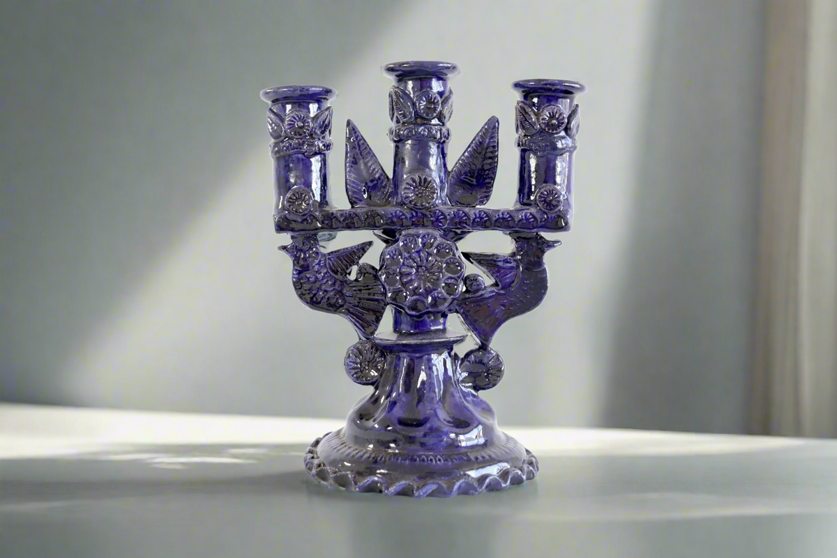Candelero de 3 velas azul - 23 cm. 9 in
