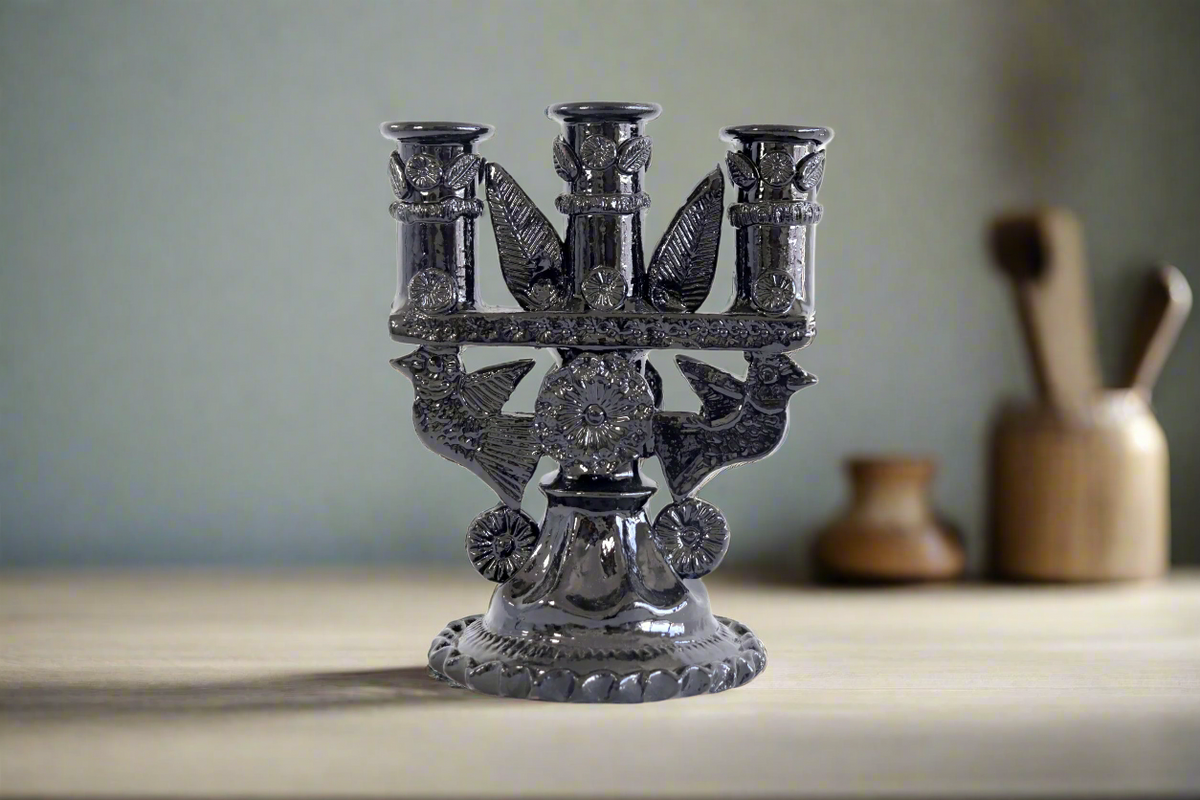 Candelero de 3 velas negro - 23 cm. 9 in