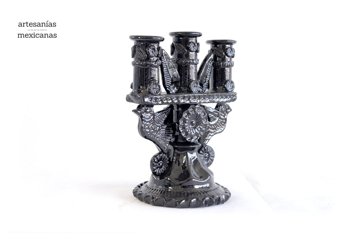 Candelero de 3 velas negro - 23 cm. 9 in