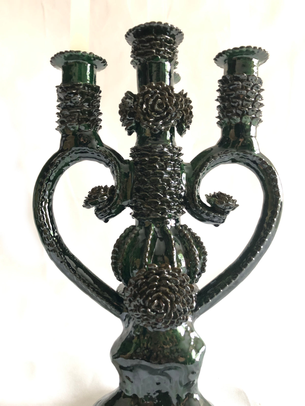 Candelero verde de 4 velas - Barro vidriado - 45 cm. 18 in.