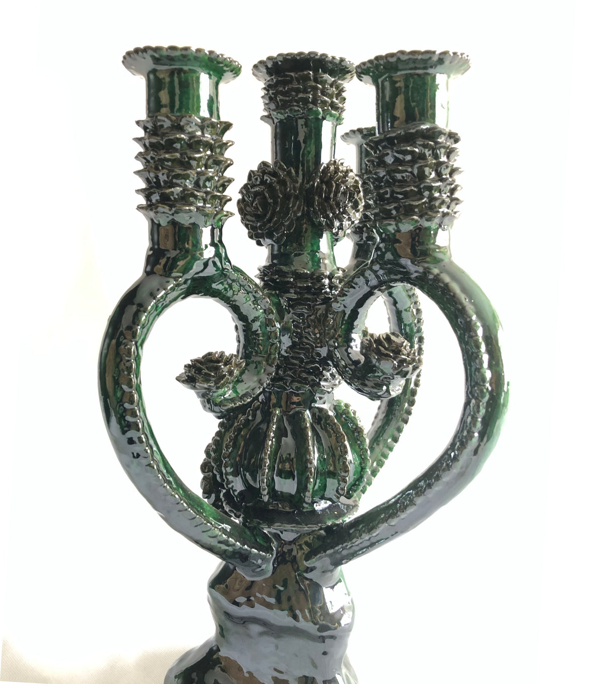 Candelero verde de 4 velas - Barro vidriado - 45 cm. 18 in.