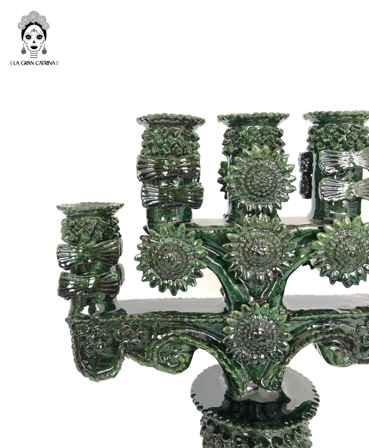 Candelero verde de 5 velas - Barro vidriado - 50 cm. 20 in.