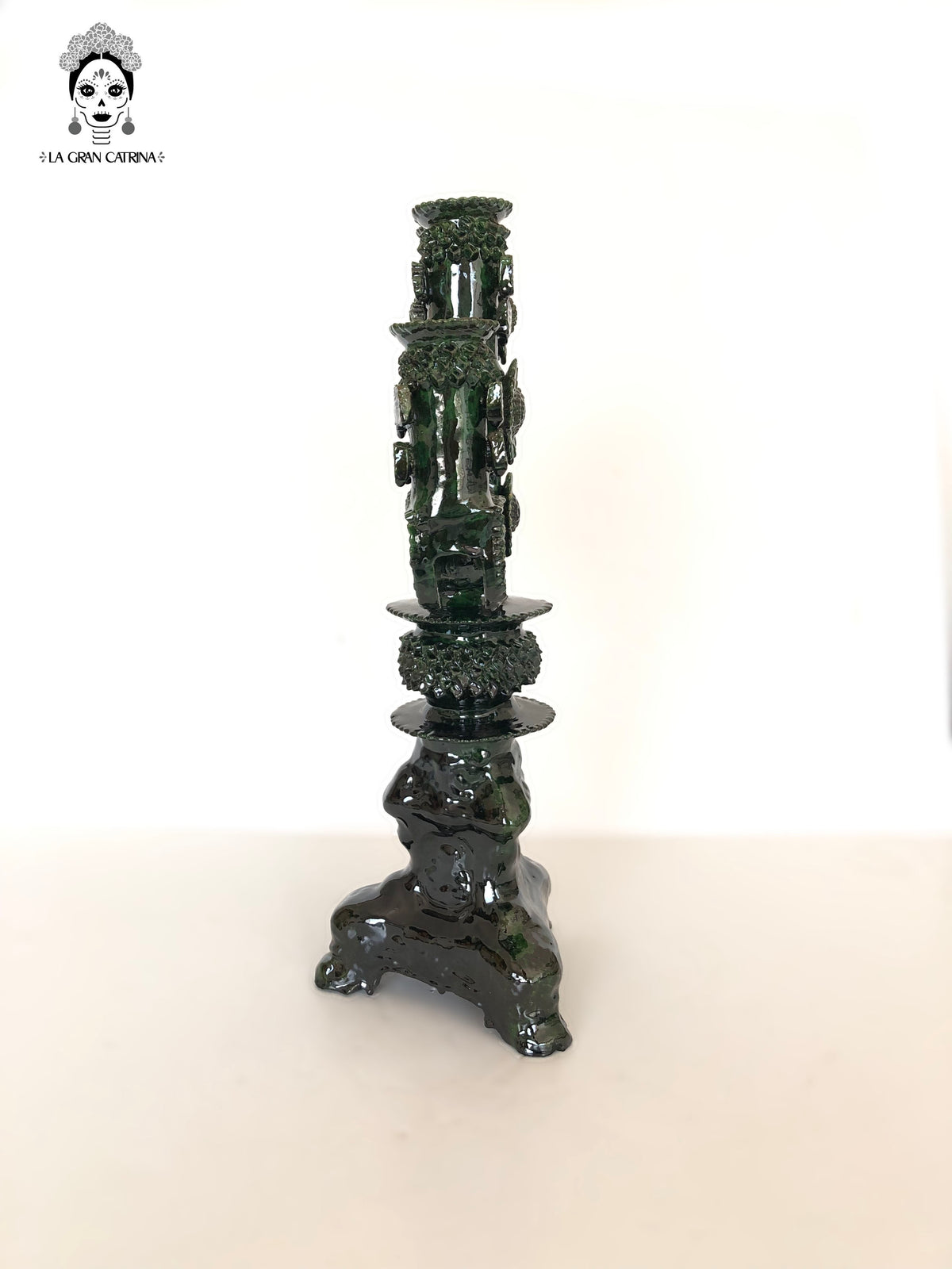 Candelero verde de 5 velas - Barro vidriado - 50 cm. 20 in.