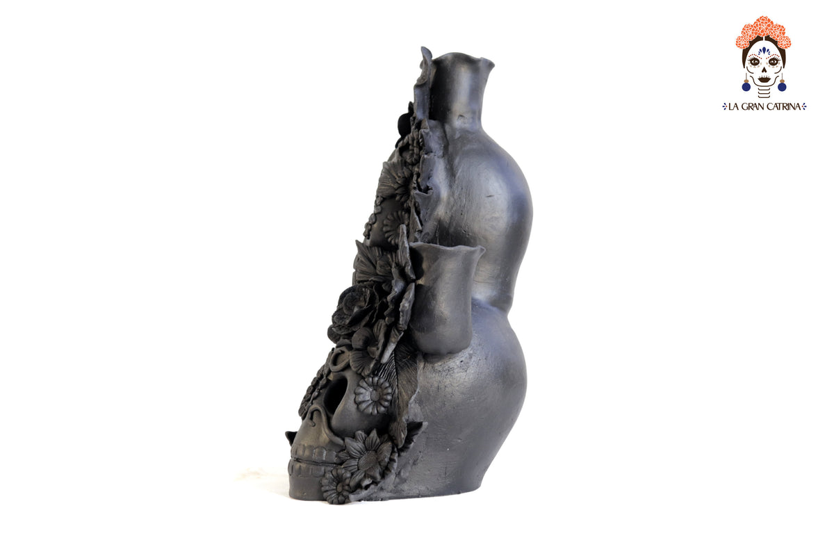 Candelabro de Barro para 3 Velas con Dos Cráneos 31.5 cm 12.2 in.