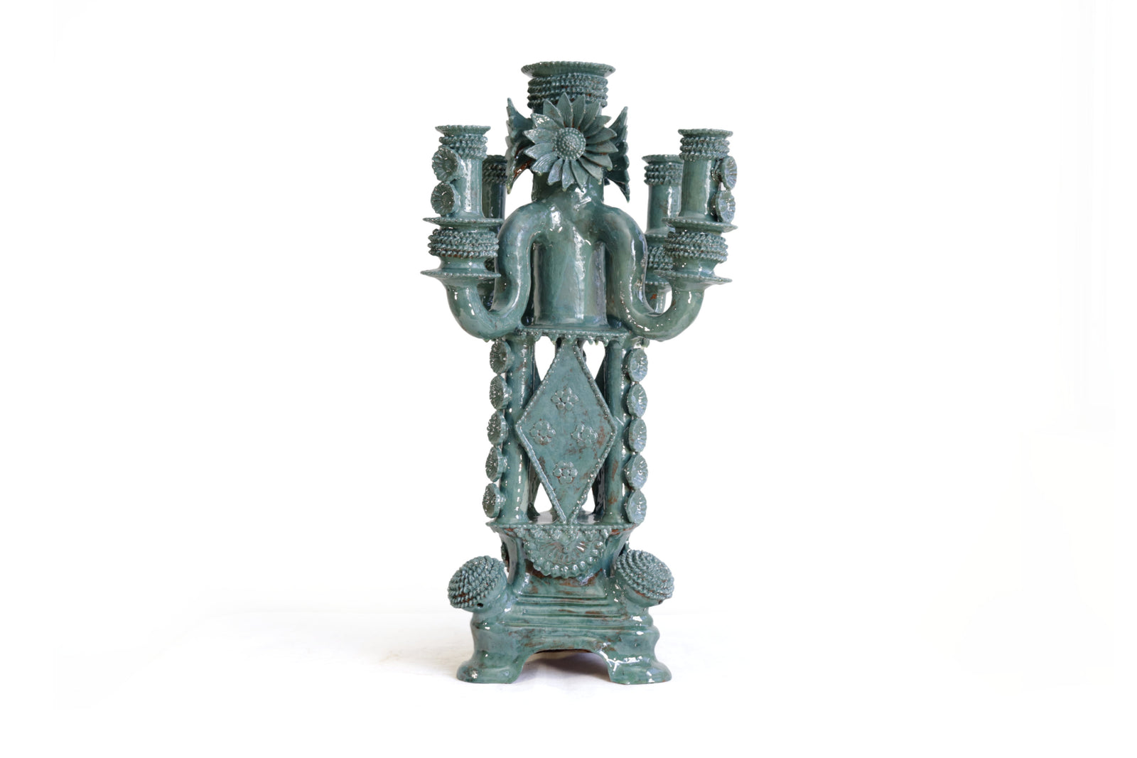 Candelero de 5 velas 66 cm. 25.9 in. - Turquesa de flores - Barro vidriado Candelabros