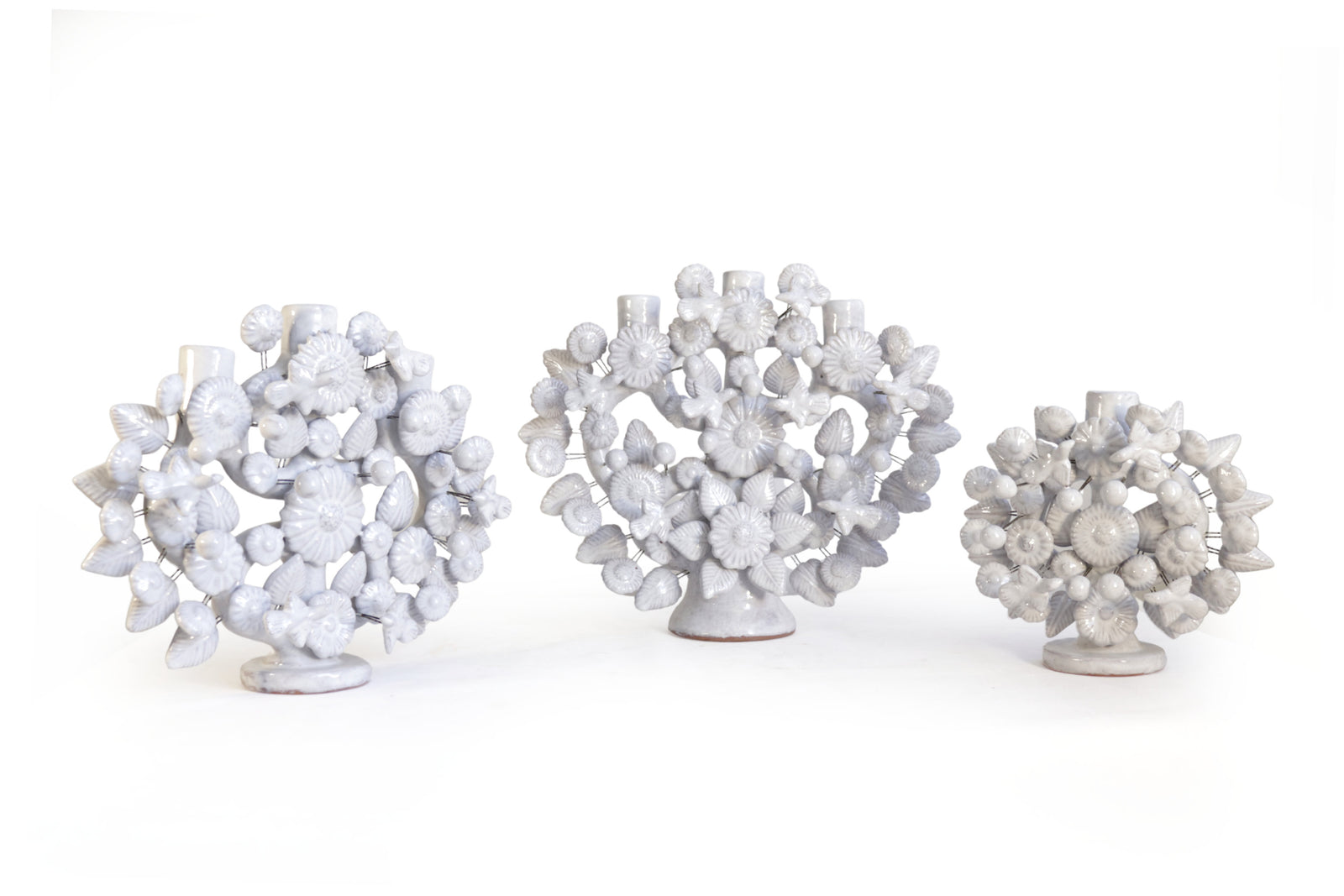 Bundle blanco de Candeleros - Barro vidriado - 38 cm. 8.6 in. Candelabros