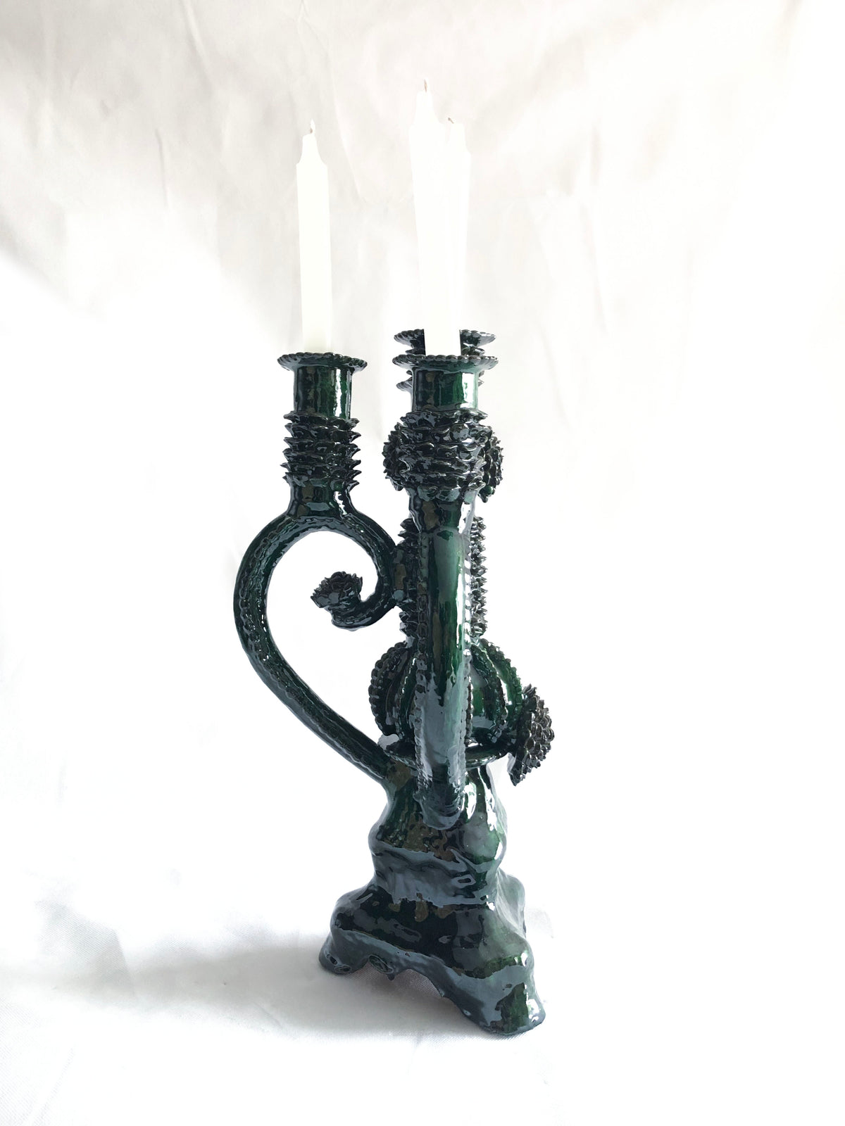 Candelero verde de 4 velas - Barro vidriado - 45 cm. 18 in.