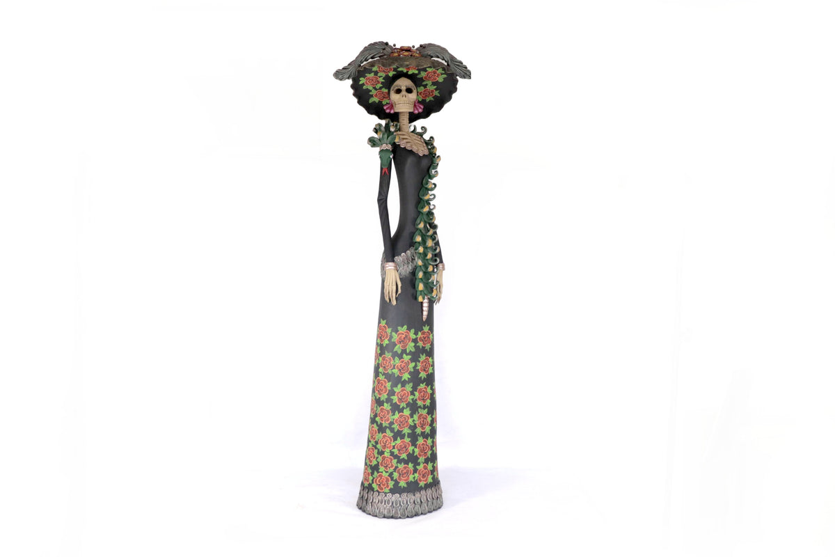 Catrina Garbancera vestida de flores rojas - 100 cm. 40 in.